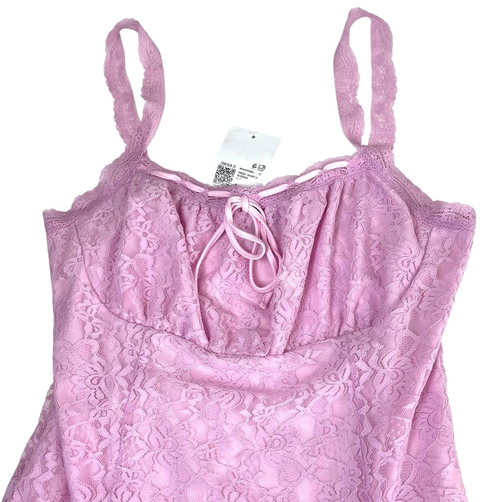 Forever 21 Short LE Lace Pink Blossom Mini Dress Large NWT - Picture 6 of 12